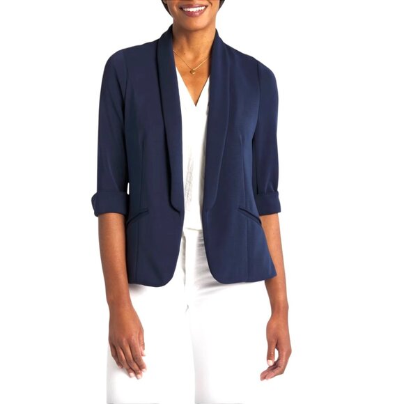 Skies are Blue Hannah Modal Scuba Blazer EUC | Medium | 3/4 Sleeve Navy Blue - Picture 2 of 8